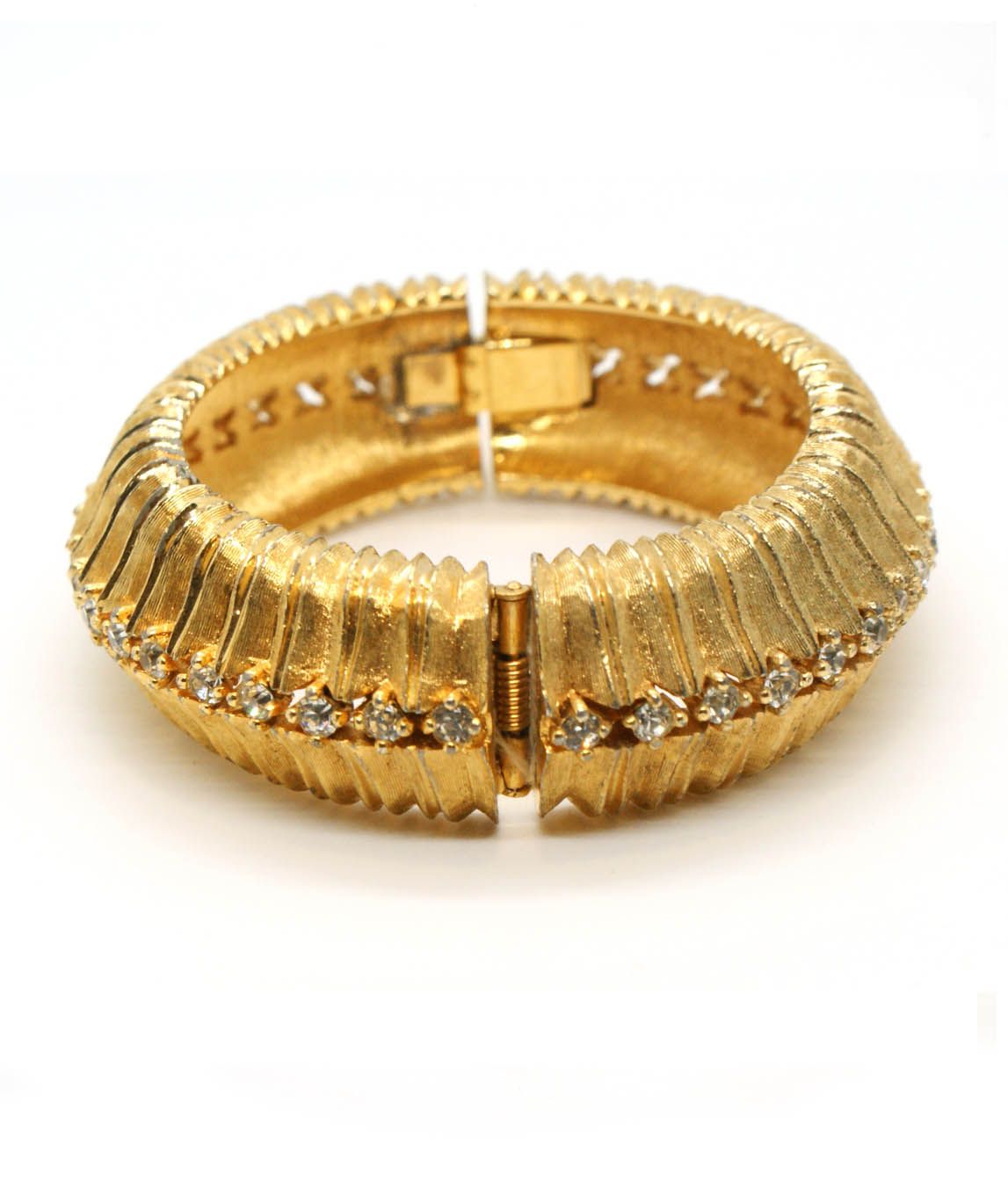 Joseph Mazer Gold and Rhinestone Bangle Bracelet | Gadelles VIntage