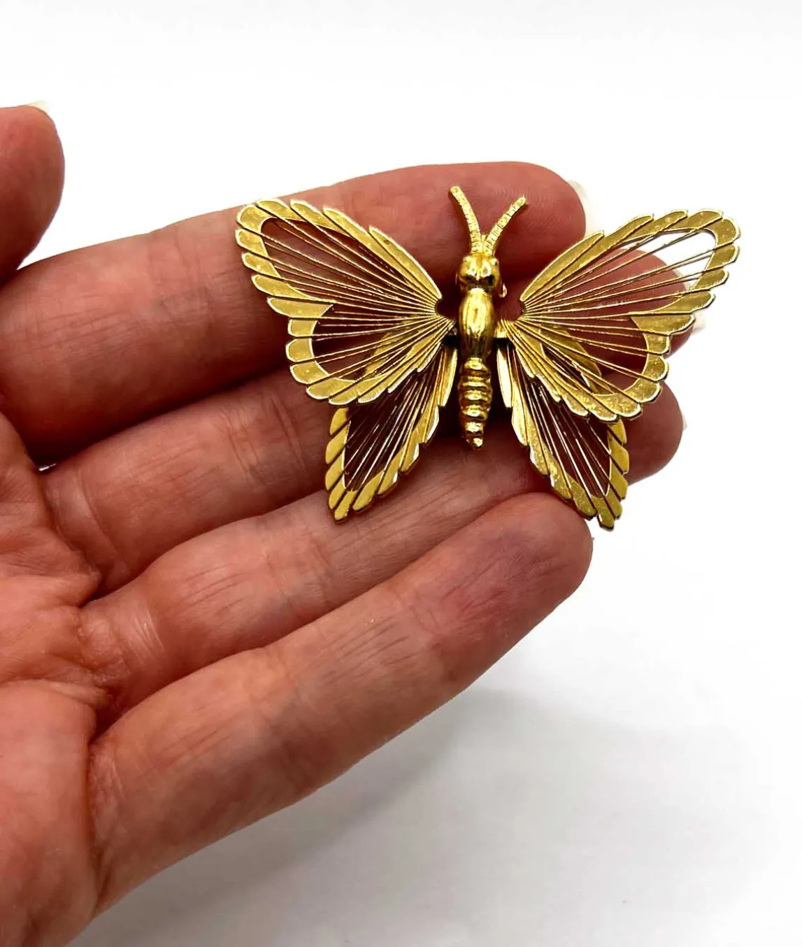 GOLD PLATED BUTTERFLY PINS 2 INCHES WIDE BOTH SIGNED VINTAGE SOLD TOGETHER