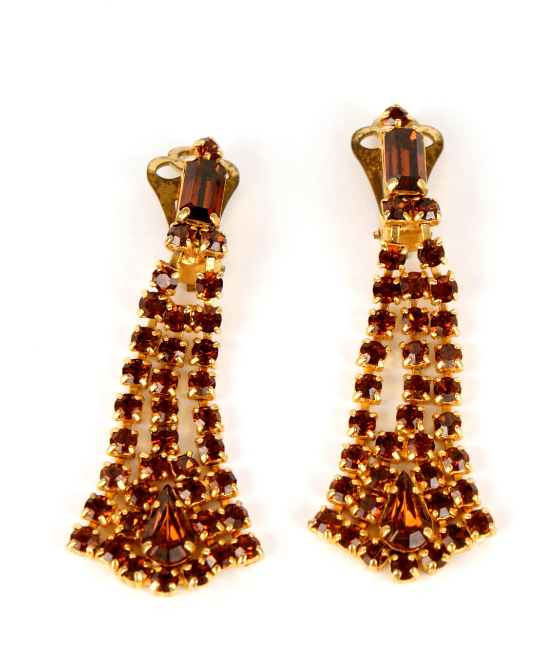 Vintage Siluane Earrings Topaz Crystal Gold Toned Clip On Glam Evening high quality