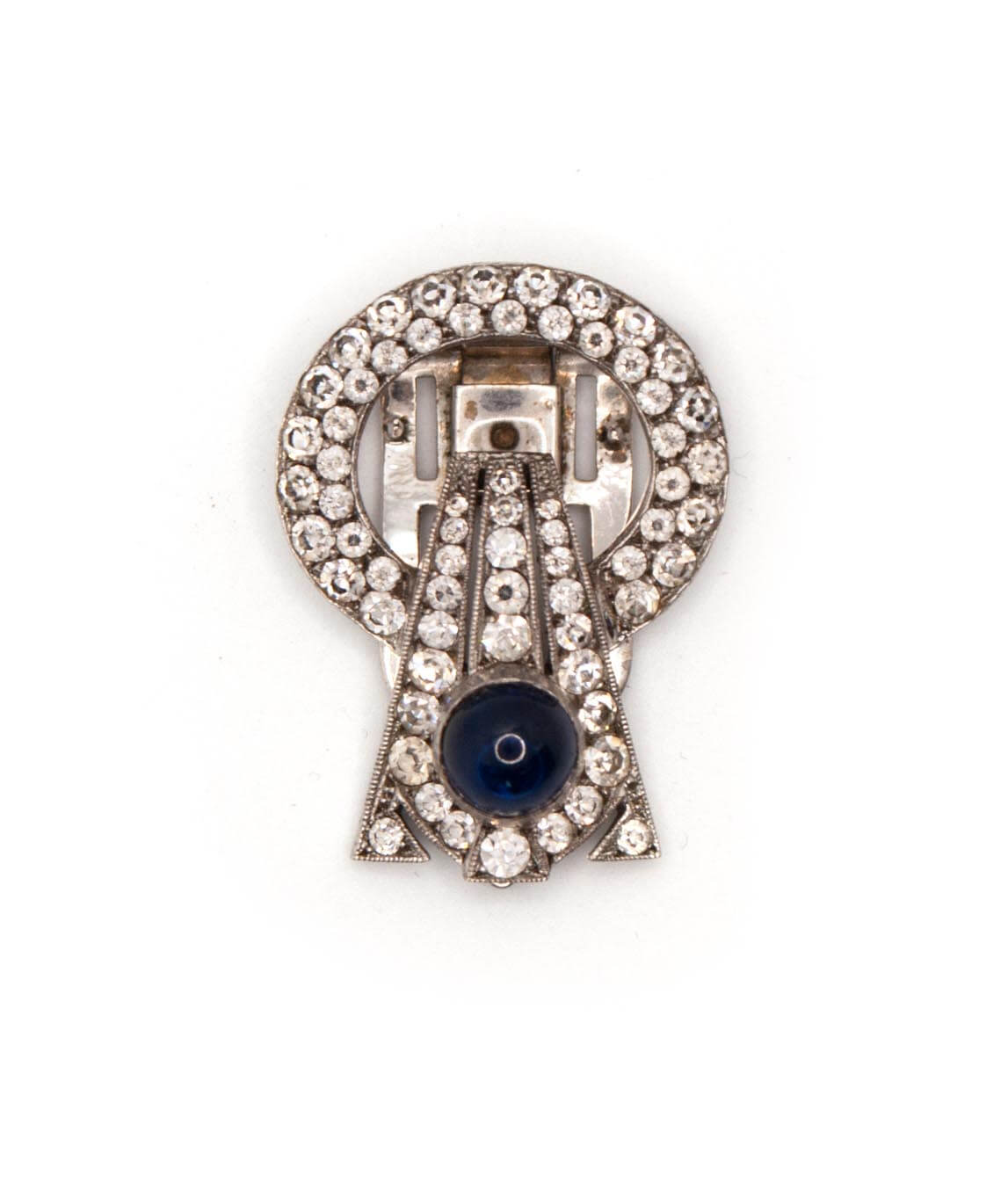 Art Deco Marcasite top Crystal and Sapphire Architectural Dress Clip