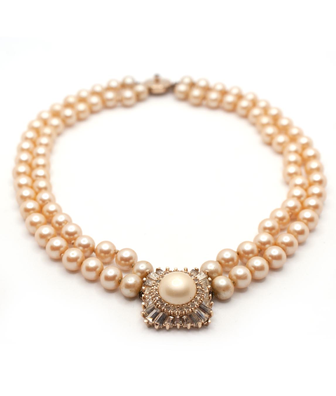 Panetta Double Strand Champagne Faux Pearl Necklace