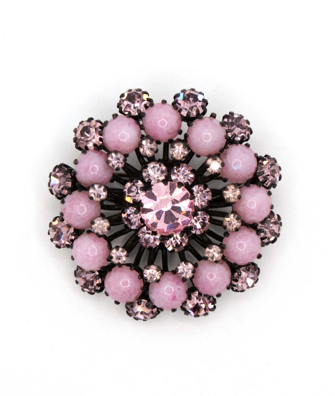 1950s Pink Crystal and Glass Brooch | Gadelles Vintage